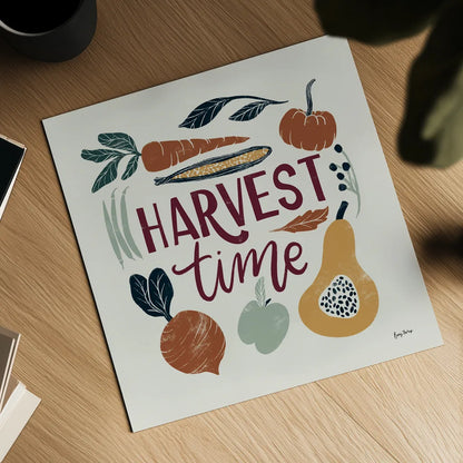 Harvest Lettering I by Becky Thorns. Shown as a detailed flat fine art print, highlighting archival giclee quality. Available as an archival giclee rolled canvas, fine art paper, or poster print. SKU 75117a.