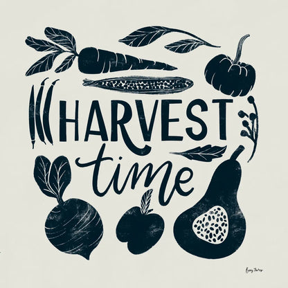 Harvest Lettering I Blue by Becky Thorns. SKU 75121a. Archival Giclee Fine art print for wall decor.