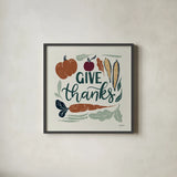 Harvest Lettering II by Becky Thorns. Shown in a sleek black glass frame for a contemporary gallery look. Available as an archival giclee rolled canvas, fine art paper, or poster print. SKU 75118a.