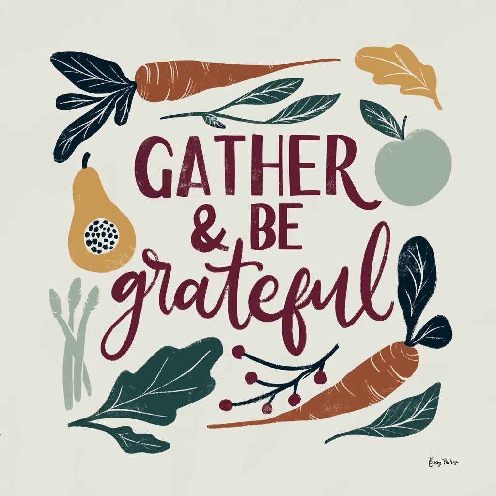 Harvest Lettering III by Becky Thorns. SKU 75119a. Archival Giclee Fine art print for wall decor.