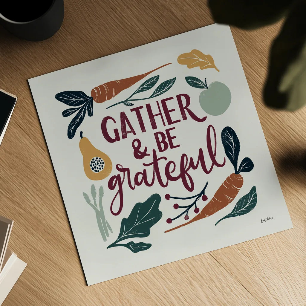 Harvest Lettering III by Becky Thorns. Shown as a detailed flat fine art print, highlighting archival giclee quality. Available as an archival giclee rolled canvas, fine art paper, or poster print. SKU 75119a.