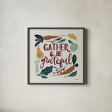 Harvest Lettering III by Becky Thorns. Shown in a sleek black glass frame for a contemporary gallery look. Available as an archival giclee rolled canvas, fine art paper, or poster print. SKU 75119a.