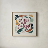 Harvest Lettering III by Becky Thorns. Shown in a natural wood glass frame for a timeless modern aesthetic. Available as an archival giclee rolled canvas, fine art paper, or poster print. SKU 75119a.