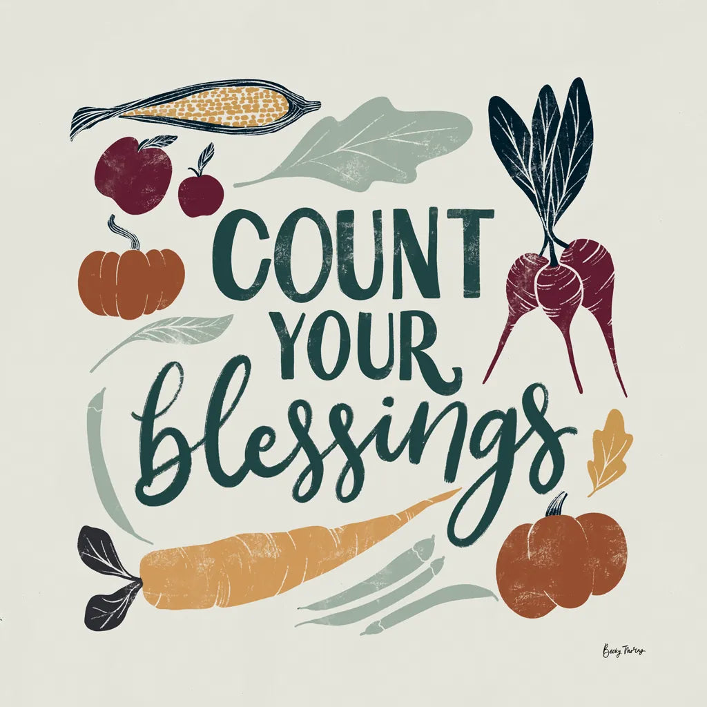 Harvest Lettering IV by Becky Thorns. SKU 75120a. Archival Giclee Fine art print for wall decor.