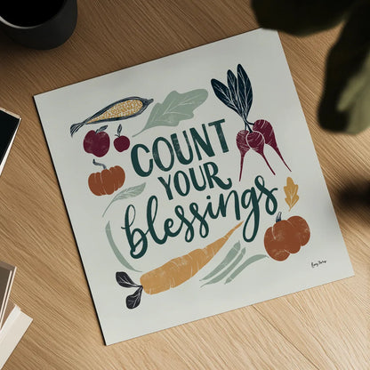 Harvest Lettering IV by Becky Thorns. Shown as a detailed flat fine art print, highlighting archival giclee quality. Available as an archival giclee rolled canvas, fine art paper, or poster print. SKU 75120a.