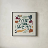 Harvest Lettering IV by Becky Thorns. Shown in a sleek black glass frame for a contemporary gallery look. Available as an archival giclee rolled canvas, fine art paper, or poster print. SKU 75120a.