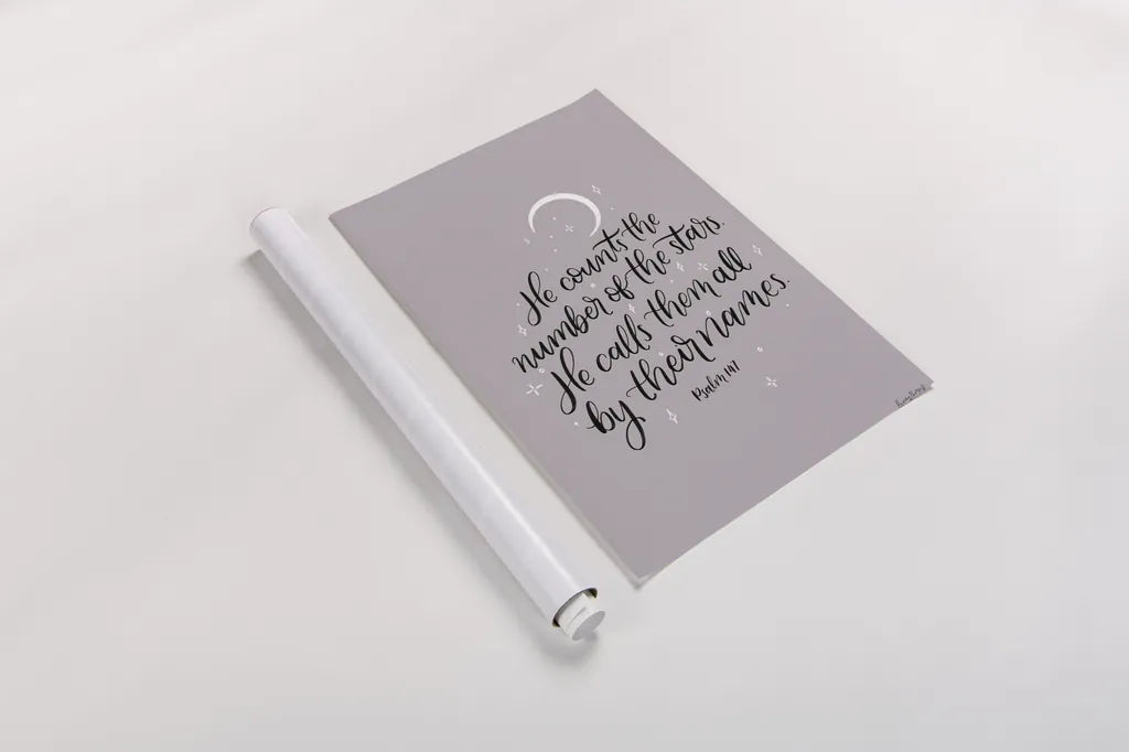 He Counts the Stars by Becky Thorns. shown as a rolled paper print. Available as archival giclee rolled canvas, fine art paper, or poster print. SKU 61719h.