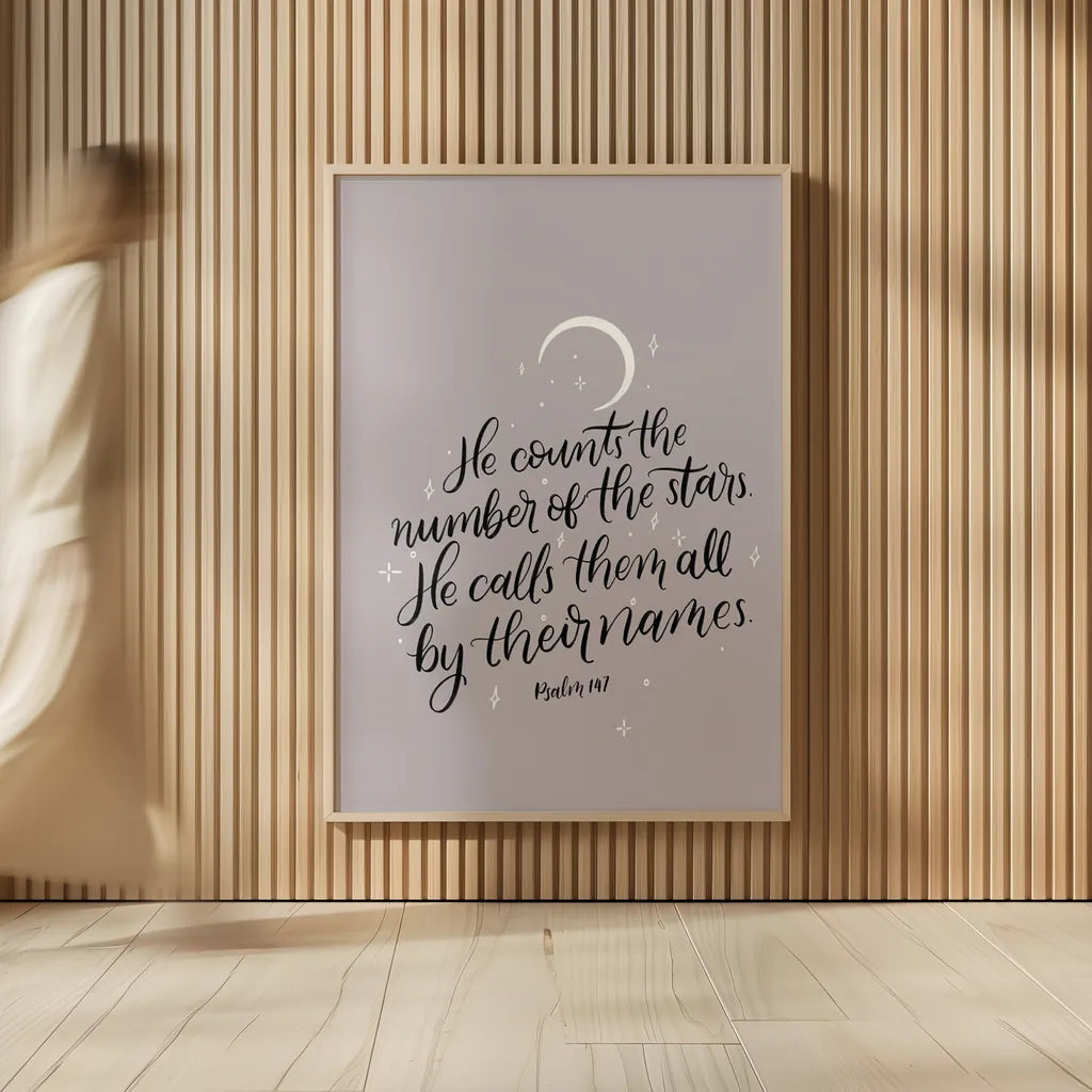 He Counts the Stars by Becky Thorns. shown as over sized large wall art. Available as an archival giclee rolled canvas, fine art paper, or poster print. SKU 61719h.