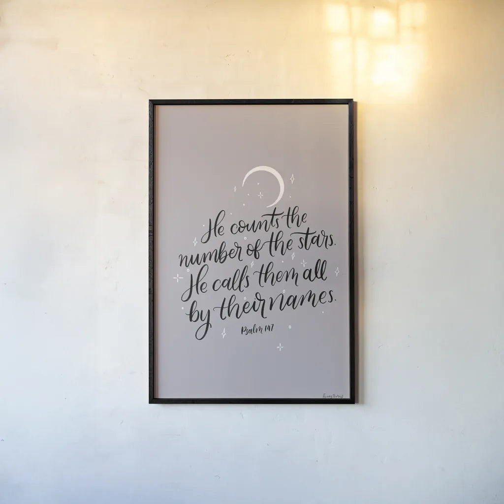 He Counts the Stars by Becky Thorns. shown as a paper print in a black flame. Available as a archival giclee rolled canvas, fine art paper, or poster print. SKU 61719h.