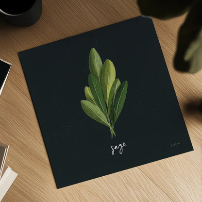 Herbs II Black by Becky Thorns. Shown as a detailed flat fine art print, highlighting archival giclee quality. Available as an archival giclee rolled canvas, fine art paper, or poster print. SKU 64683a.