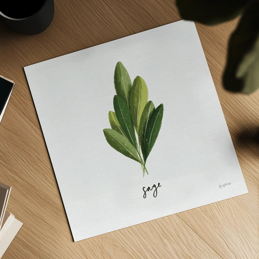 Herbs II White by Becky Thorns. Shown as a detailed flat fine art print, highlighting archival giclee quality. Available as an archival giclee rolled canvas, fine art paper, or poster print. SKU 64690a.