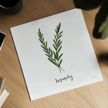 Herbs III White by Becky Thorns. Shown as a detailed flat fine art print, highlighting archival giclee quality. Available as an archival giclee rolled canvas, fine art paper, or poster print. SKU 64691a.