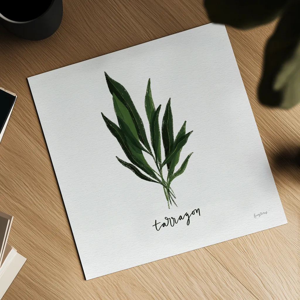 Herbs V White by Becky Thorns. Shown as a detailed flat fine art print, highlighting archival giclee quality. Available as an archival giclee rolled canvas, fine art paper, or poster print. SKU 64693a.