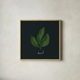 Herbs VI Black by Becky Thorns. Shown in a natural wood glass frame for a timeless modern aesthetic. Available as an archival giclee rolled canvas, fine art paper, or poster print. SKU 64687a.