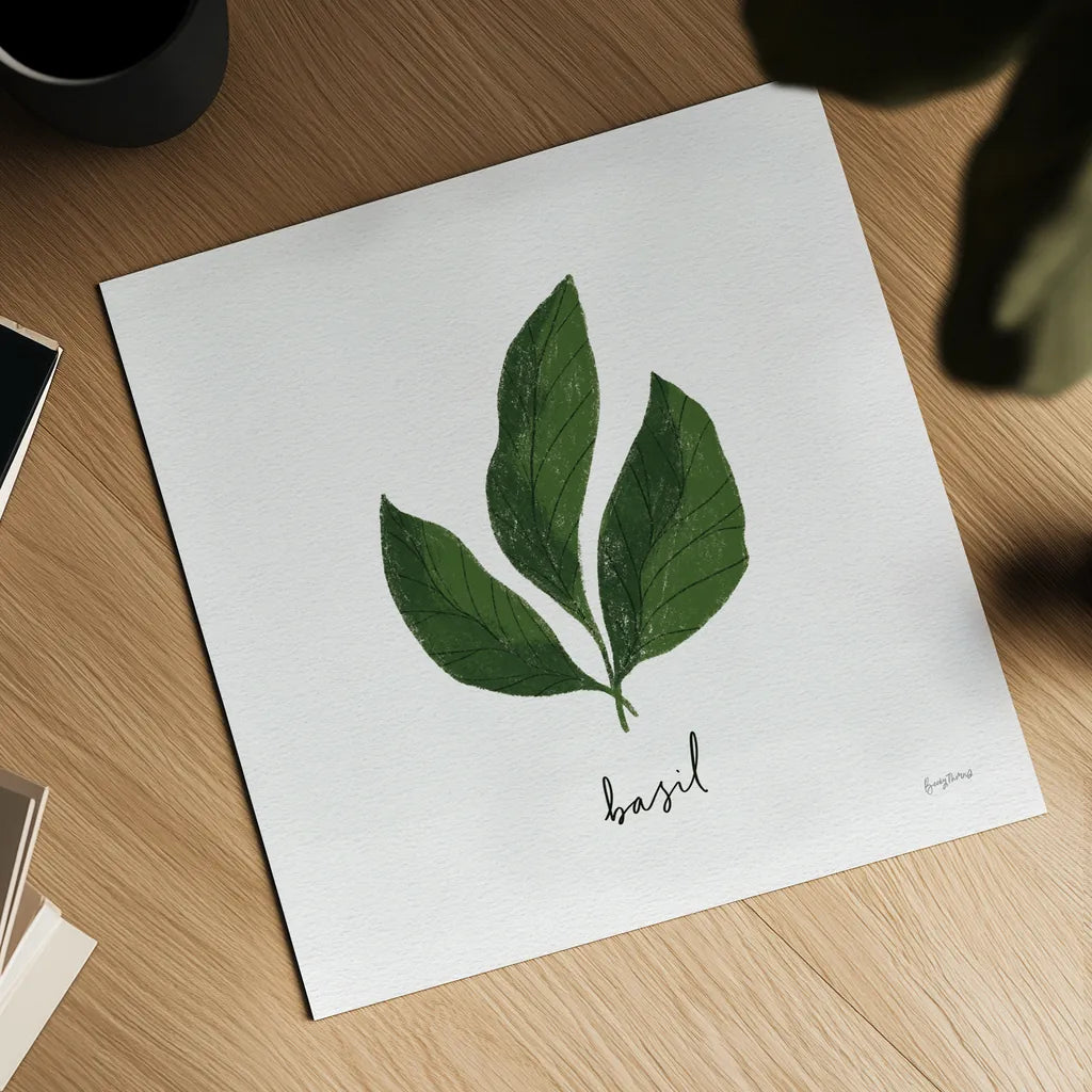 Herbs VI White by Becky Thorns. Shown as a detailed flat fine art print, highlighting archival giclee quality. Available as an archival giclee rolled canvas, fine art paper, or poster print. SKU 64694a.