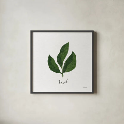 Herbs VI White by Becky Thorns. Shown in a sleek black glass frame for a contemporary gallery look. Available as an archival giclee rolled canvas, fine art paper, or poster print. SKU 64694a.