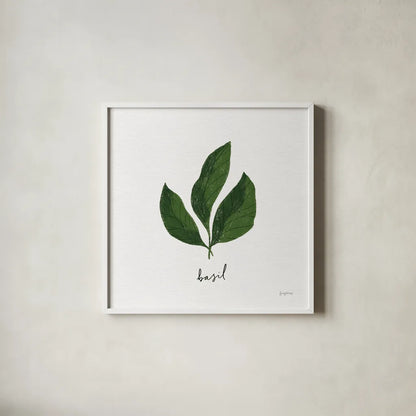 Herbs VI White by Becky Thorns. Shown in a crisp white glass frame for a clean and minimalist style. Available as an archival giclee rolled canvas, fine art paper, or poster print. SKU 64694a.