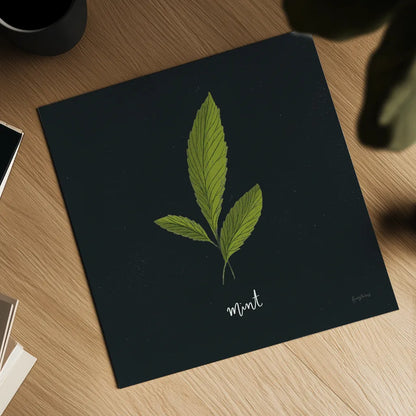 Herbs VII Black by Becky Thorns. Shown as a detailed flat fine art print, highlighting archival giclee quality. Available as an archival giclee rolled canvas, fine art paper, or poster print. SKU 64688a.