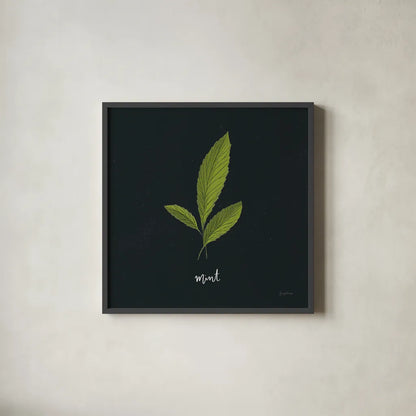 Herbs VII Black by Becky Thorns. Shown in a sleek black glass frame for a contemporary gallery look. Available as an archival giclee rolled canvas, fine art paper, or poster print. SKU 64688a.