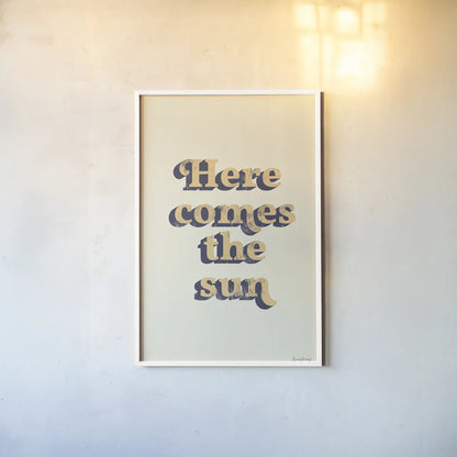 Here Comes the Sun by Becky Thorns. shown as a paper print in a white frame. Available as a archival giclee rolled canvas, fine art paper, or poster print. SKU 65166h.