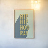 Hip Hip Hooray by Becky Thorns. shown as a paper print in a natural frame. Available as a archival giclee rolled canvas, fine art paper, or poster print. SKU 56780h.