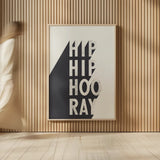 Hip Hip Hooray BW by Becky Thorns. shown as over sized large wall art. Available as an archival giclee rolled canvas, fine art paper, or poster print. SKU 59632h.