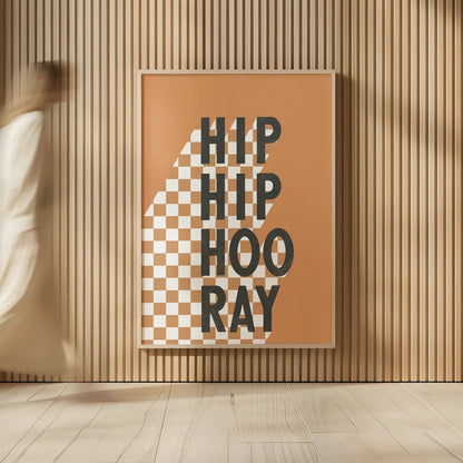 Hip Hip Hooray Checkered by Becky Thorns. shown as over sized large wall art. Available as an archival giclee rolled canvas, fine art paper, or poster print. SKU 87463h.
