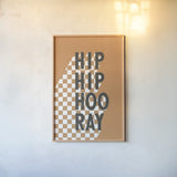 Hip Hip Hooray Checkered by Becky Thorns. shown as a paper print in a natural frame. Available as a archival giclee rolled canvas, fine art paper, or poster print. SKU 87463h.