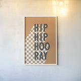Hip Hip Hooray Checkered by Becky Thorns. shown as a paper print in a white frame. Available as a archival giclee rolled canvas, fine art paper, or poster print. SKU 87463h.