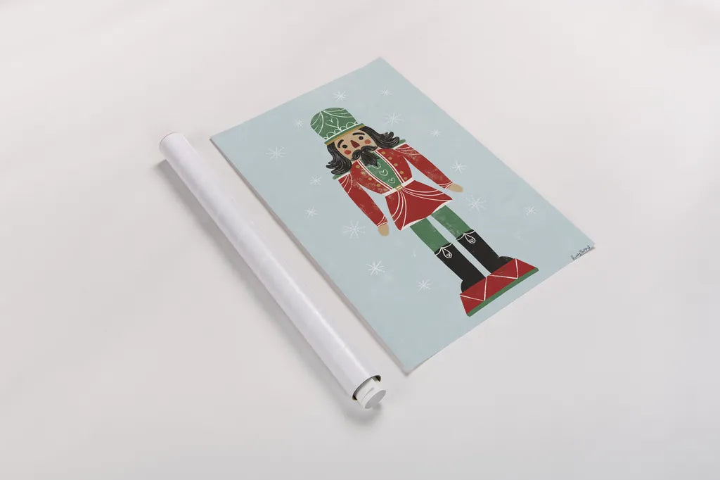 Holiday Cheer Nutcrackers I by Becky Thorns. shown as a rolled paper print. Available as archival giclee rolled canvas, fine art paper, or poster print. SKU 83912h.