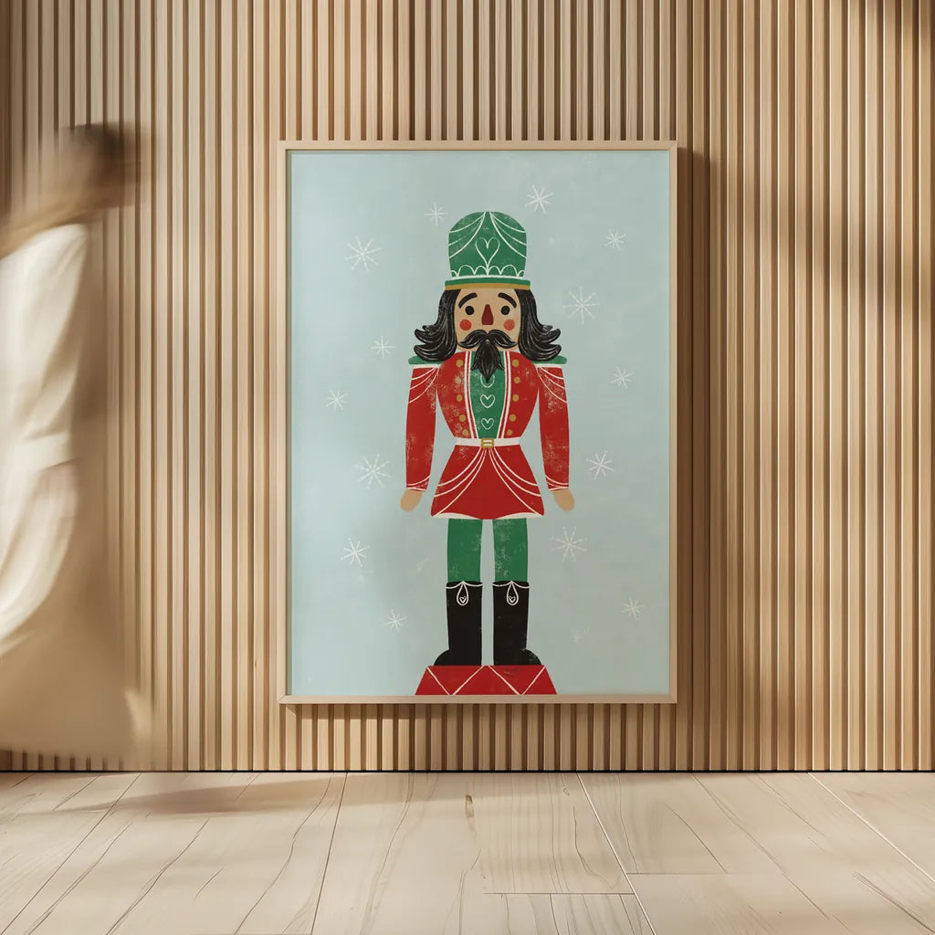 Holiday Cheer Nutcrackers I by Becky Thorns. shown as over sized large wall art. Available as an archival giclee rolled canvas, fine art paper, or poster print. SKU 83912h.
