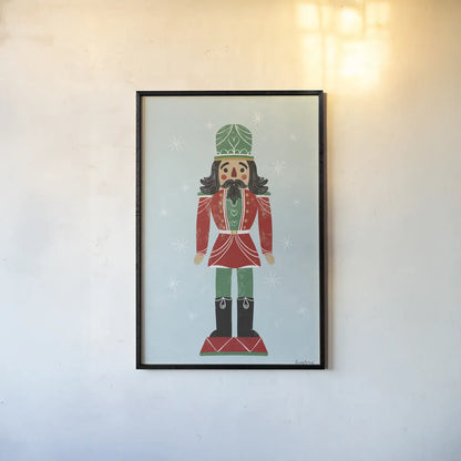 Holiday Cheer Nutcrackers I by Becky Thorns. shown as a paper print in a black flame. Available as a archival giclee rolled canvas, fine art paper, or poster print. SKU 83912h.