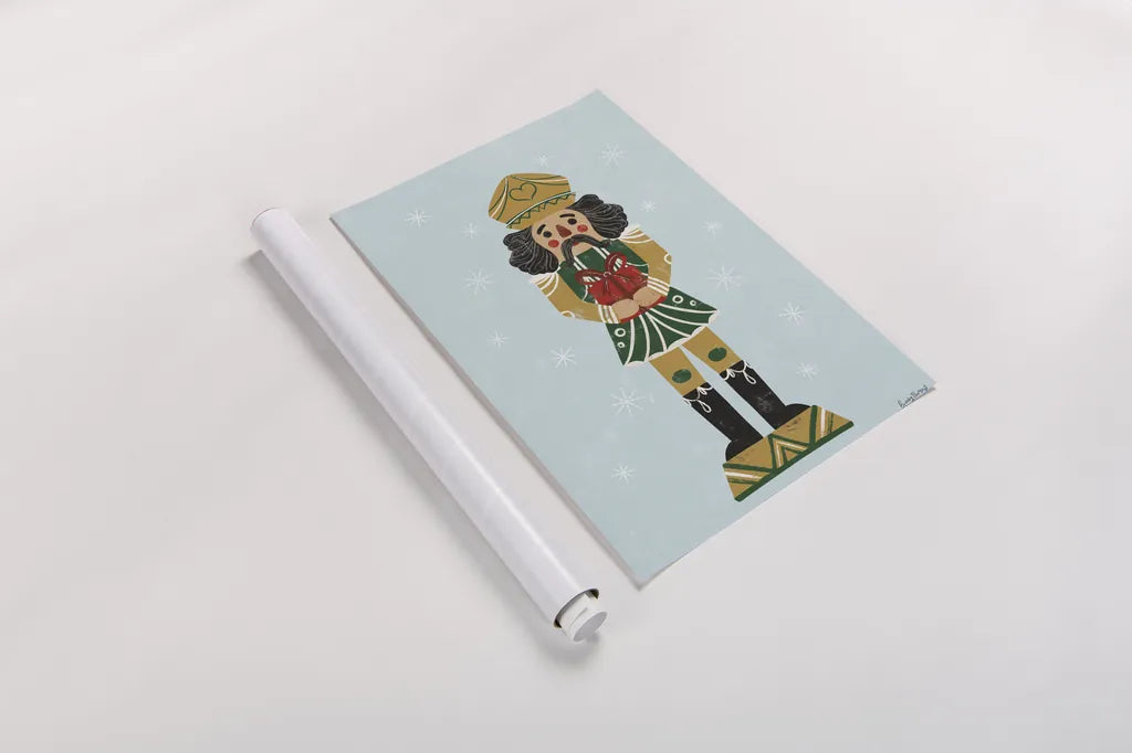 Holiday Cheer Nutcrackers II by Becky Thorns. shown as a rolled paper print. Available as archival giclee rolled canvas, fine art paper, or poster print. SKU 83913h.