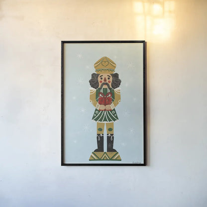 Holiday Cheer Nutcrackers II by Becky Thorns. shown as a paper print in a black flame. Available as a archival giclee rolled canvas, fine art paper, or poster print. SKU 83913h.