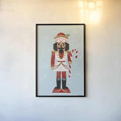 Holiday Cheer Nutcrackers III by Becky Thorns. shown as a paper print in a black flame. Available as a archival giclee rolled canvas, fine art paper, or poster print. SKU 83914h.