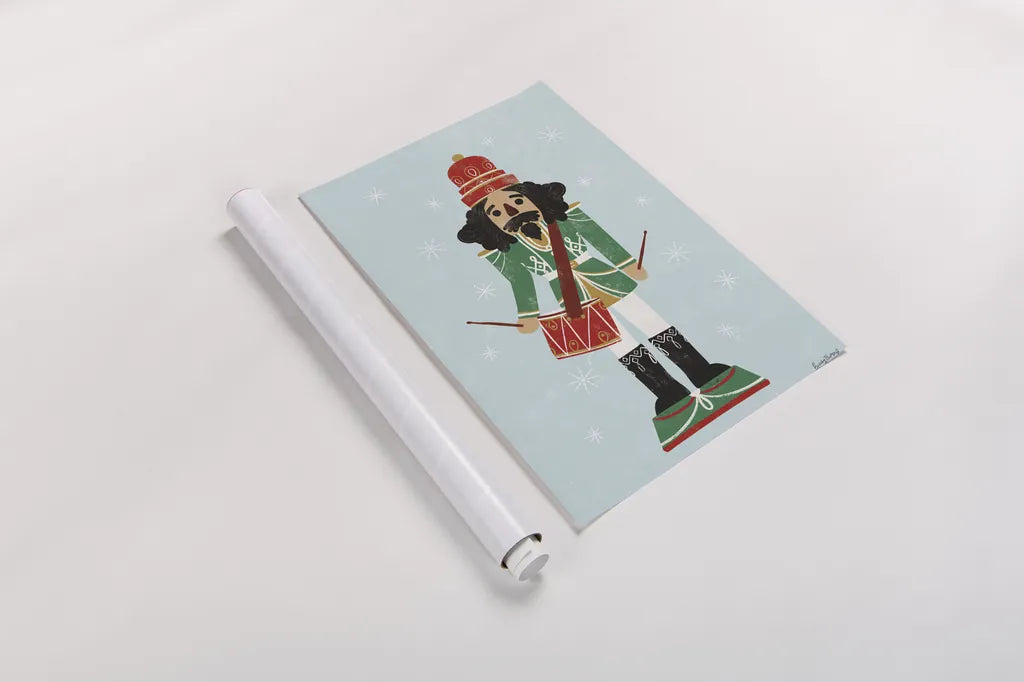 Holiday Cheer Nutcrackers IV by Becky Thorns. shown as a rolled paper print. Available as archival giclee rolled canvas, fine art paper, or poster print. SKU 83915h.