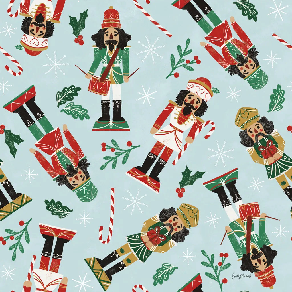 Holiday Cheer Nutcrackers Pattern by Becky Thorns. SKU 92560a. Archival Giclee Fine art print for wall decor.