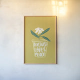 Home Grown II by Becky Thorns. shown as a paper print in a natural frame. Available as a archival giclee rolled canvas, fine art paper, or poster print. SKU 71107h.