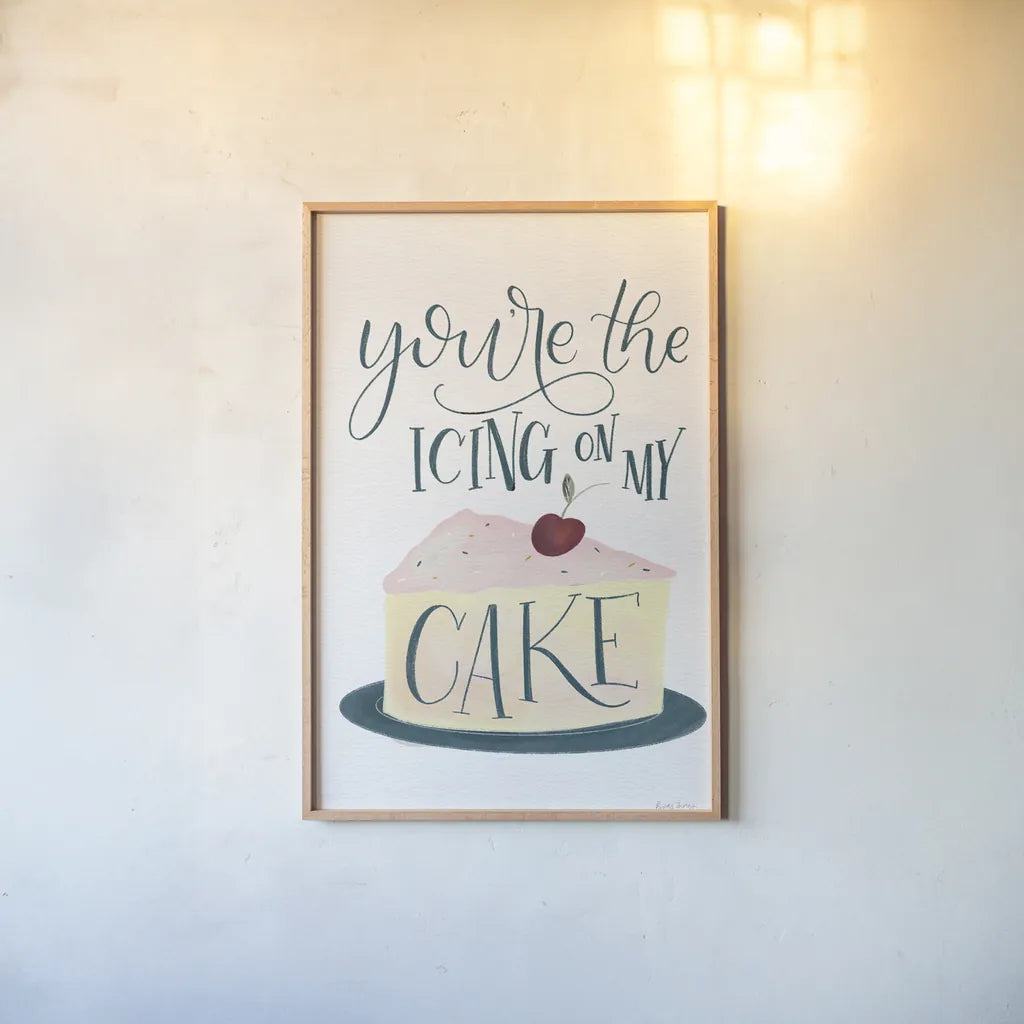Icing On My Cake by Becky Thorns. shown as a paper print in a natural frame. Available as a archival giclee rolled canvas, fine art paper, or poster print. SKU 61420h.