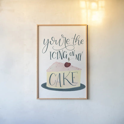 Icing On My Cake by Becky Thorns. shown as a paper print in a natural frame. Available as a archival giclee rolled canvas, fine art paper, or poster print. SKU 61420h.