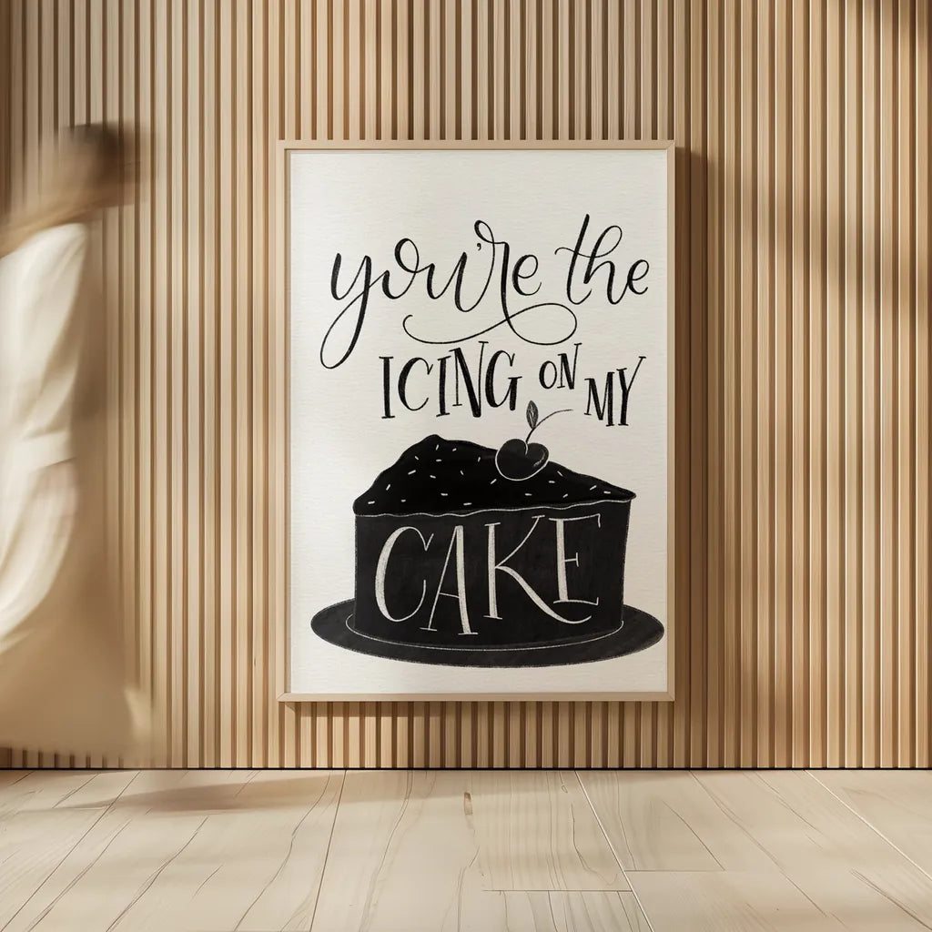 Icing On My Cake BW by Becky Thorns. shown as over sized large wall art. Available as an archival giclee rolled canvas, fine art paper, or poster print. SKU 61421h.