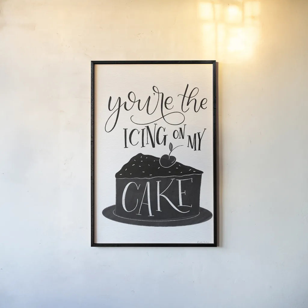 Icing On My Cake BW by Becky Thorns. shown as a paper print in a black flame. Available as a archival giclee rolled canvas, fine art paper, or poster print. SKU 61421h.
