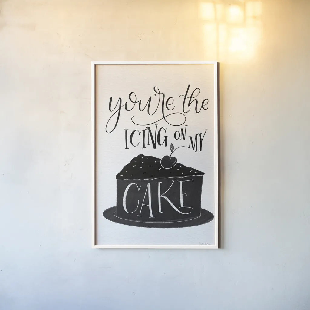 Icing On My Cake BW by Becky Thorns. shown as a paper print in a white frame. Available as a archival giclee rolled canvas, fine art paper, or poster print. SKU 61421h.