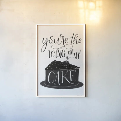 Icing On My Cake BW by Becky Thorns. shown as a paper print in a white frame. Available as a archival giclee rolled canvas, fine art paper, or poster print. SKU 61421h.