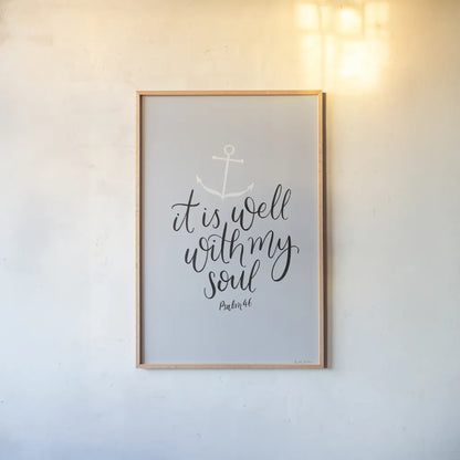 It is Well With My Soul by Becky Thorns. shown as a paper print in a natural frame. Available as a archival giclee rolled canvas, fine art paper, or poster print. SKU 61721h.