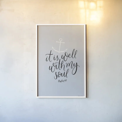 It is Well With My Soul by Becky Thorns. shown as a paper print in a white frame. Available as a archival giclee rolled canvas, fine art paper, or poster print. SKU 61721h.