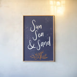 Just Beachy I by Becky Thorns. shown as a paper print in a natural frame. Available as a archival giclee rolled canvas, fine art paper, or poster print. SKU 83388h.