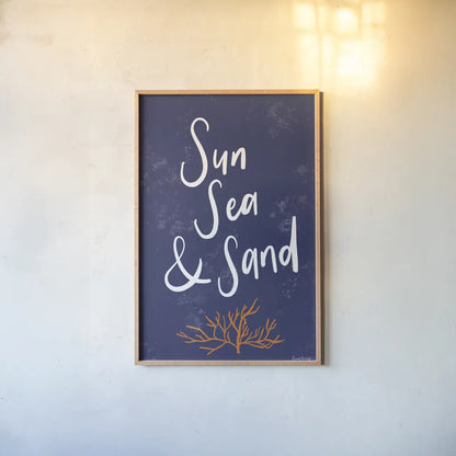 Just Beachy I by Becky Thorns. shown as a paper print in a natural frame. Available as a archival giclee rolled canvas, fine art paper, or poster print. SKU 83388h.