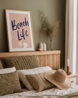 Just Beachy II by Becky Thorns. shown as a paper print in a natural frame. Available as a archival giclee rolled canvas, fine art paper, or poster print. SKU 83389h.