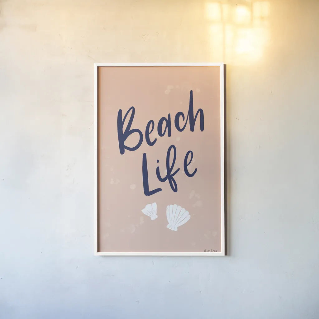 Just Beachy II by Becky Thorns. shown as a paper print in a white frame. Available as a archival giclee rolled canvas, fine art paper, or poster print. SKU 83389h.